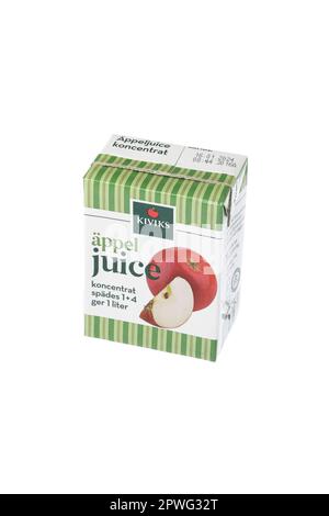 Stockholm, Sweden - April 30, 2023: Kiviks apple juice concentrate in a 2 dl package for the Swedish market isolated on white background. Stock Photo