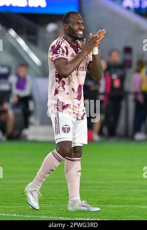 St. Louis, USA. 29th Apr, 2023. Portland Timbers player Franck Boli (7) claps as the spectators yell at him. STL City played the Portland Timbers in a Major League Soccer game on April 29, 2023 at CITY Park Stadium in St. Louis, MO, USA. Photo by Tim Vizer/Sipa USA Credit: Sipa USA/Alamy Live News Stock Photo