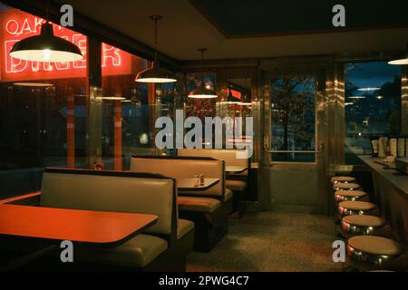 Interior of Oakhurst Diner at night, Millerton, New York Stock Photo