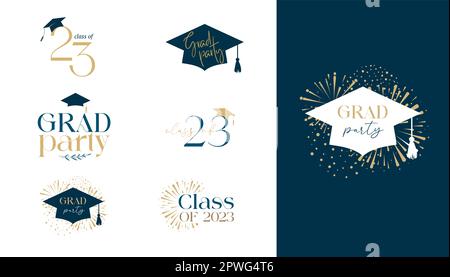 Graduation party typography collection, monogram, logo design templates collection Stock Vector