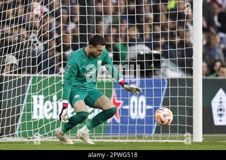 ROTTERDAM - PSV Eindhoven goalkeeper Joel Drommel saves Edson Alvarez of Ajax's penalty kick during the TOTO KNVB Cup final between PSV and Ajax at Feyenoord Stadion de Kuip on April 30, 2023 in Rotterdam, Netherlands. ANP ROBIN VAN LONKHUIJSEN Stock Photo