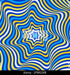 Abstract hypnotic, wavy background, waving lines illusion in Opt Art style. Vector illustration. Blue and yellow colors. Stock Vector