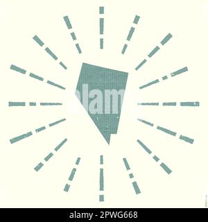 Nevada Logo. Grunge sunburst poster with map of the us state. Shape of Nevada filled with hex digits with sunburst rays around. Creative vector illust Stock Vector