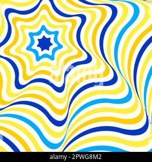 Abstract hypnotic, wavy background, waving lines illusion in Opt Art style. Vector illustration. Blue and yellow colors. Stock Vector