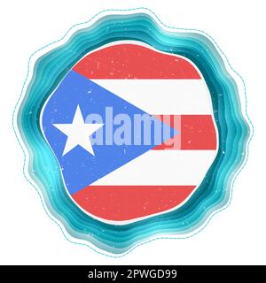 Puerto Rico flag in frame. Badge of the country. Layered circular sign around Puerto Rico flag. Creative vector illustration. Stock Vector