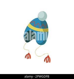 Blue winter hat for babies and kids cartoon illustration Stock Vector