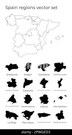Spain map with shapes of regions. Blank vector map of the country with regions. Borders of the country for your infographic. Vector illustration. Stock Vector