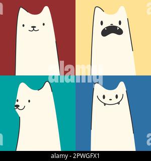 Vector illustration of cat animal character shapes with face emotions, cute colorful shape for poster,print Stock Vector
