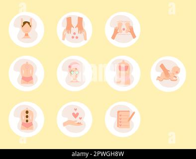Minimalism pastel colors Icons about massage Stock Vector