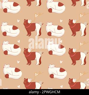 Pattern domestic cat and dog.Cute animals seamless pattern for packaging, print.Vector illustration Stock Vector