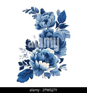 Vintage Watercolor Blue Flowers isolated vector. Stock Vector