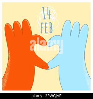 Valentine's day,February 14.hands with two parts of heart.Drawings for postcard, card,congratulations and poster.Vector Stock Vector