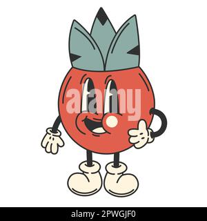 Cute plant in y2k style. Little cartoon 60,70 years style plant in a pot.Vector illustration for print, postcard, post Stock Vector