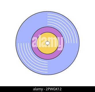 Retro groovy music vinyl. Vintage hippie cartoon musical plate sticker. Hippy style trendy y2k funky vector isolated eps illustration Stock Vector