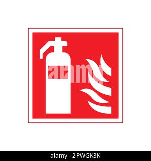 fire extinguisher with flames simple red square sign icon symbol vector isolated on white background Stock Vector