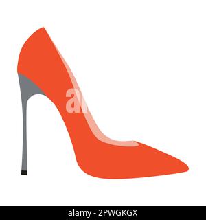 Red high heel shoe, Female shoes flat vector illustration. Summer, autumn and winter foot wear for women isolated on white background Stock Vector