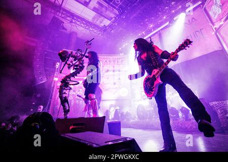 Oslo, Norway. 26th, April 2023. The American glam metal band W.A.S.P. performs a live concert at Rockefeller in Oslo. Here vocalist, musician and songwriter Blackie Lawless (L) is seen live on stage with guitarist Doug Blair (R). (Photo credit: Gonzales Photo - Terje Dokken). Stock Photo