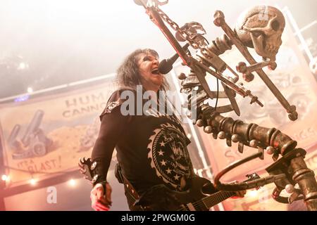 Oslo, Norway. 26th, April 2023. The American glam metal band W.A.S.P. performs a live concert at Rockefeller in Oslo. Here vocalist, musician and songwriter Blackie Lawless is seen live on stage. (Photo credit: Gonzales Photo - Terje Dokken). Stock Photo
