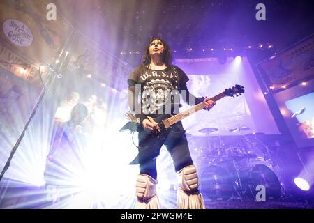 Oslo, Norway. 26th, April 2023. The American glam metal band W.A.S.P. performs a live concert at Rockefeller in Oslo. Here vocalist, musician and songwriter Blackie Lawless is seen live on stage. (Photo credit: Gonzales Photo - Terje Dokken). Stock Photo