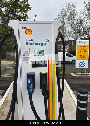 London, England - April 21 2023: Shell Recharge Electric Vehicle Charging at South Harrow outside Waitrose  in England Stock Photo