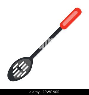 Oval spoon with holes, kitchenware and dishes vector illustration. Cookware, different tools and instruments isolated on white background. Kitchen Stock Vector