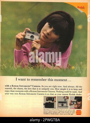 Kodak Instamatic camera advert in a LIFE magazine April 1967, Atlantic edition Stock Photo