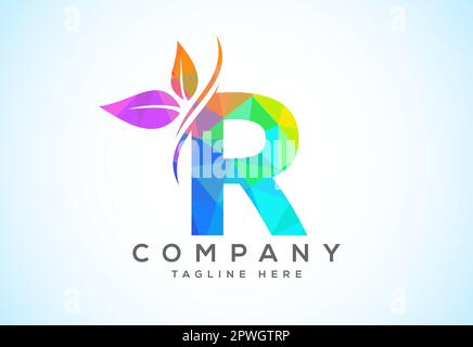 Polygonal alphabet with two leaves. Low poly eco-friendly logo concept. Logo for ecological Stock Vector