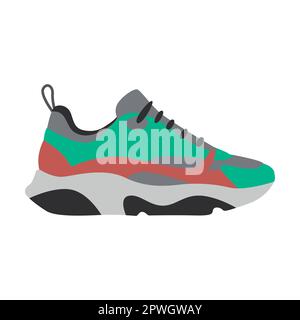 Female sport shoes flat vector illustration. Summer, autumn and winter foot wear for women isolated on white background Stock Vector