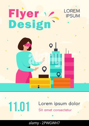 Woman modeling 3d office buildings on table Stock Vector