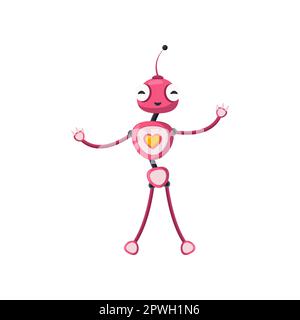 Happy pink modern toy robot cartoon character illustration Stock Vector