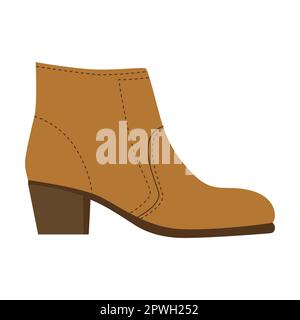 Female High leather boot, shoes flat vector illustration. Summer, autumn and winter foot wear for women isolated on white background Stock Vector