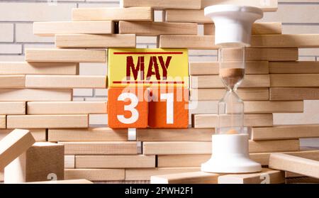 May 31 World No Tobacco Day, day 31 of month, Modern white calendar on a wooden shelf with clipping path Stock Photo
