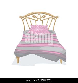Single bed with decorated headboard cartoon vector illustration Stock Vector