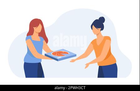 Girls getting box of pizza Stock Vector