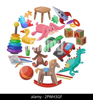 Circular pattern with children toys vector illustrations set Stock Vector