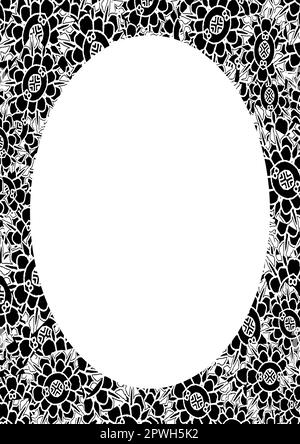 Blank frame with black and white intricate linear art rounded patterned borders Stock Photo