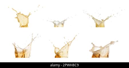 Set with beer splashes on white background. Banner design Stock Photo