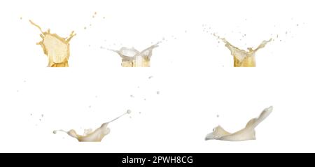 Set with beer splashes on white background. Banner design Stock Photo