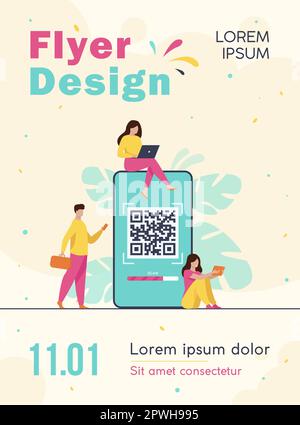 Tiny people using QR code for online payment Stock Vector