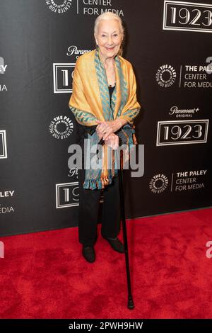 New York, United States. 29th Apr, 2023. Rosemary Harris attends exhibition of costumes for characters of 1923 TV series at Paley Center for the Media. Bryant and Kressley were joined by two stars of the series - Julia Schlaepfer and Jennifer Ehle. (Photo by Lev Radin/Pacific Press) Credit: Pacific Press Media Production Corp./Alamy Live News Stock Photo