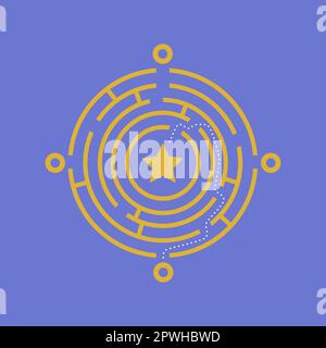 Yellow and blue round labyrinth cartoon illustration Stock Vector