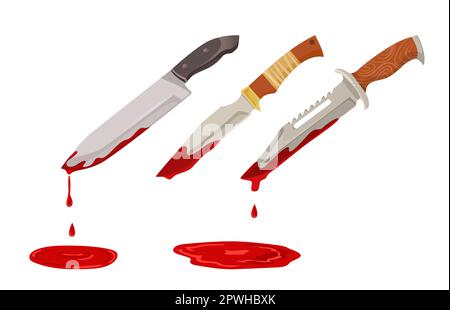 Knives covered in blood vector illustrations set Stock Vector
