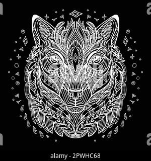 Vector coloring wolf head white vector illustration Stock Vector