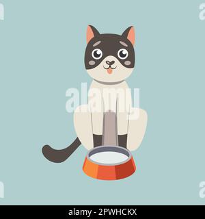 Cute black and white cat cartoon character with milk illustration Stock Vector