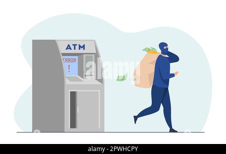 ATM burglar carrying sack of money Stock Vector