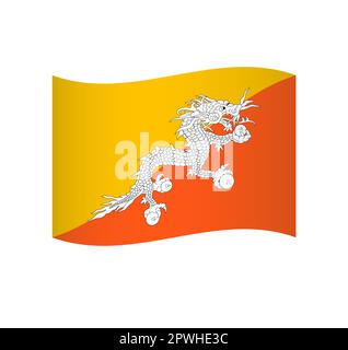 Bhutan flag - simple wavy vector icon with shading. Stock Vector