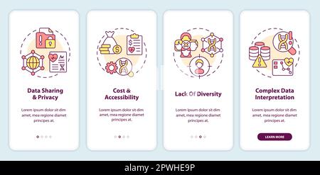 Challenges and limitations onboarding mobile app screen Stock Vector