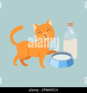 Cute orange cat cartoon character with milk vector illustration Stock Vector