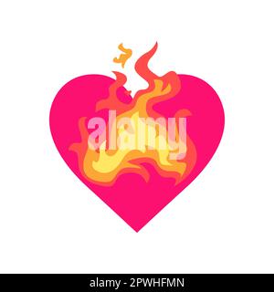 Burning pink comic heart flat vector illustration Stock Vector