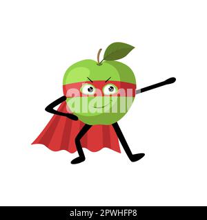 Cute superhero green apple character illustration Stock Vector